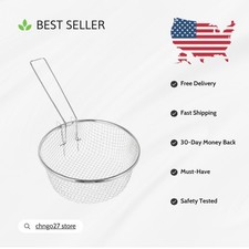 7-Inch Round Stainless Steel Fry Basket with Foldable Handle - Dishwasher Safe