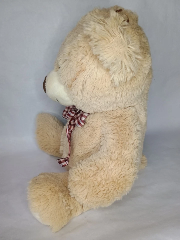 Burton & Burton Beige Teddy Bear with Plaid Ribbon Plush Stuffed Animal 11" - Image 4 of 4