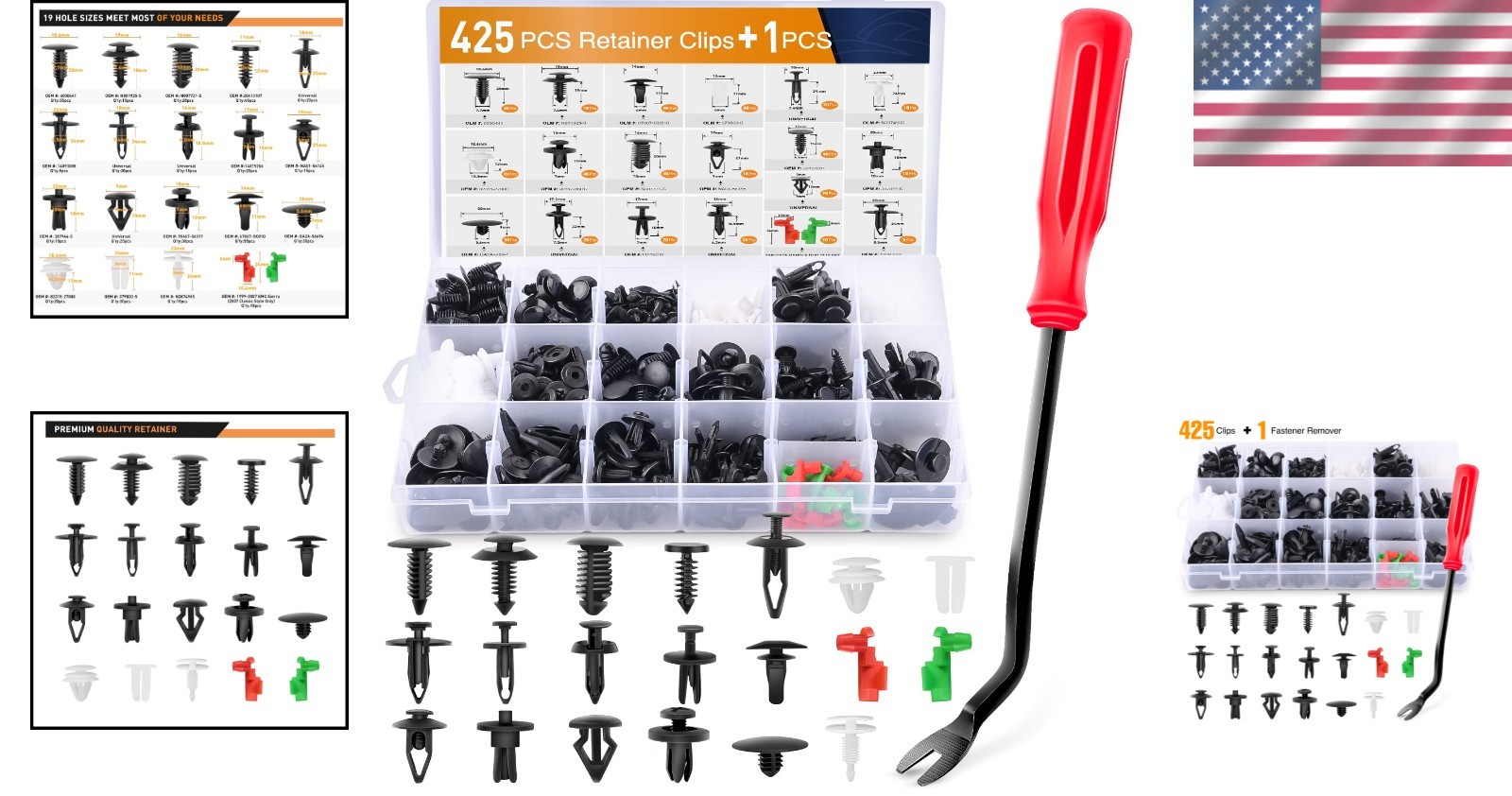 GOOACC 425 Pcs Car Body Retainer Clips Set Tailgate Handle Rod Clip Fastener