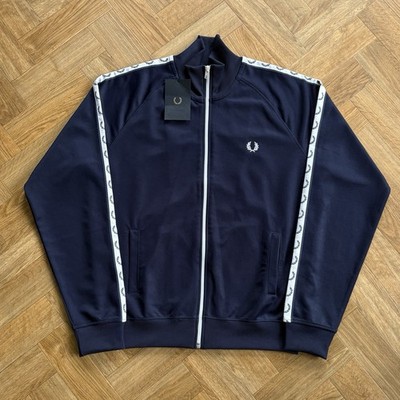 BNWT Fred Perry Taped Track Jacket Mens Size Medium Track Top Carbon Blue