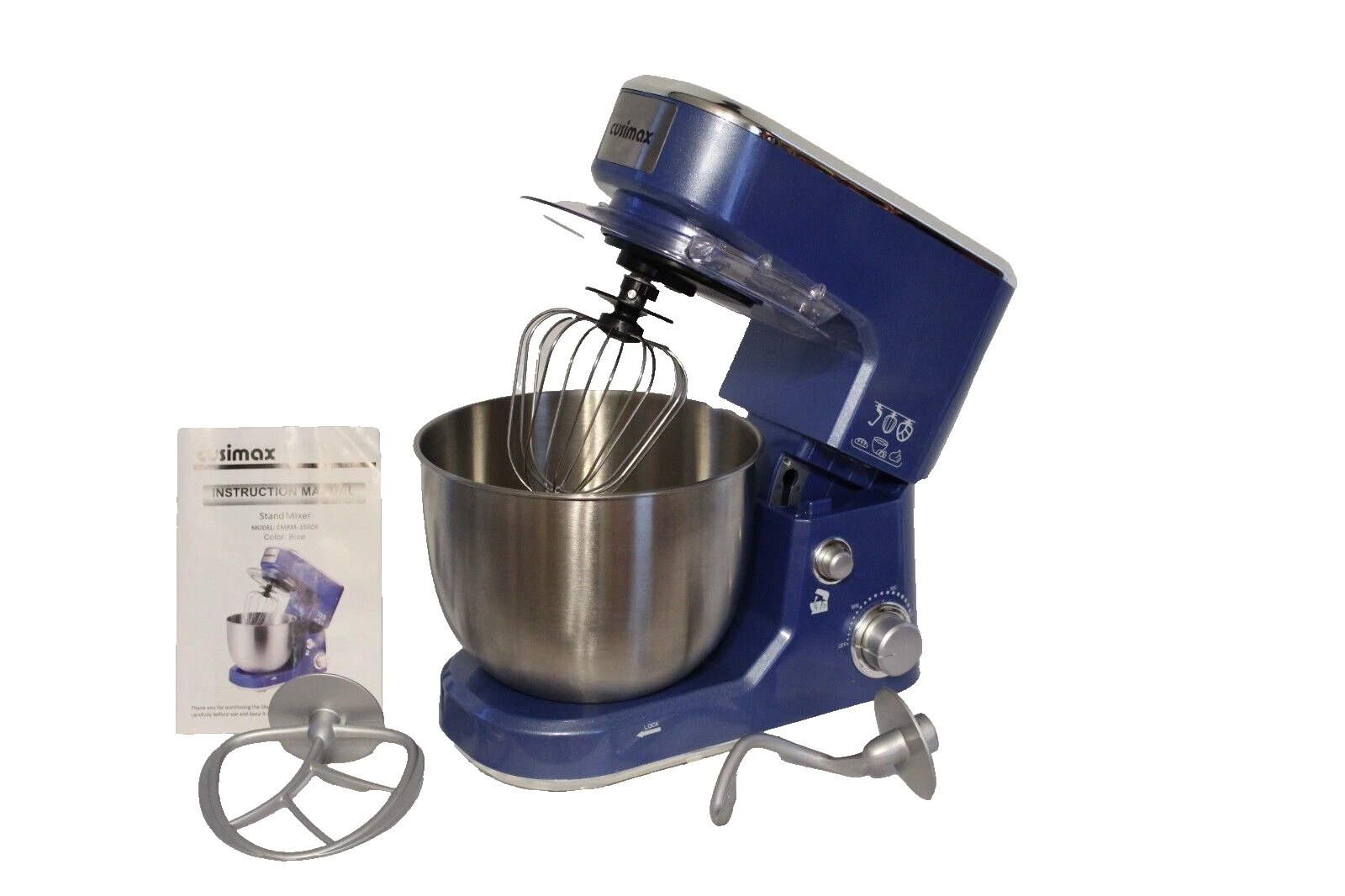 CUSIMAX CMKM-1 50DB STAND MIXER Blue 5-Quart Stainless Steel Bowl 3 Attachments