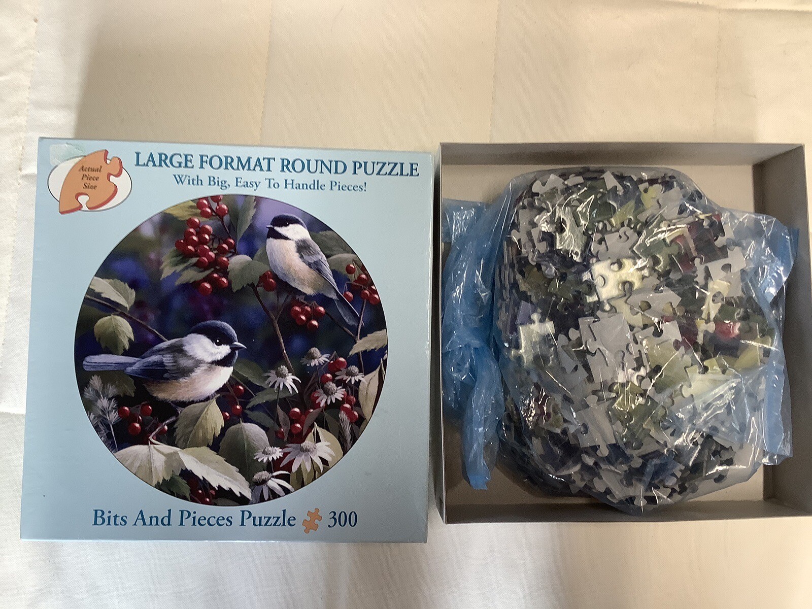 Bits & Pieces Large Piece Round Puzzle GETTING READY. Birds & Berries