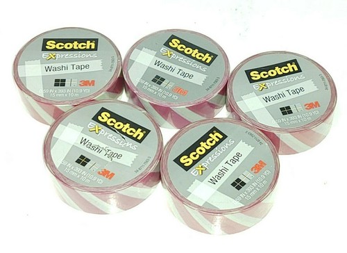 Scotch Expressions 5 Rolls Washi Tape 0.59" x 393" per roll Pink Gray Diagonal