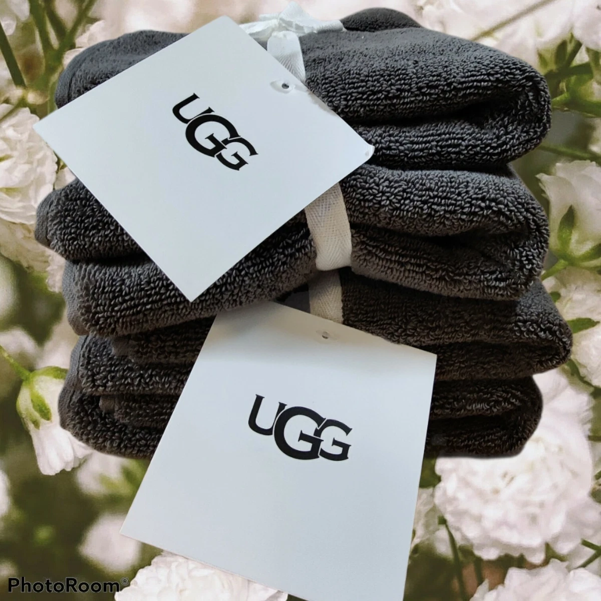 2 Sets Of UGG Home Collection Stone Gray Pasha Hand Towels NEW Total 4 FREE