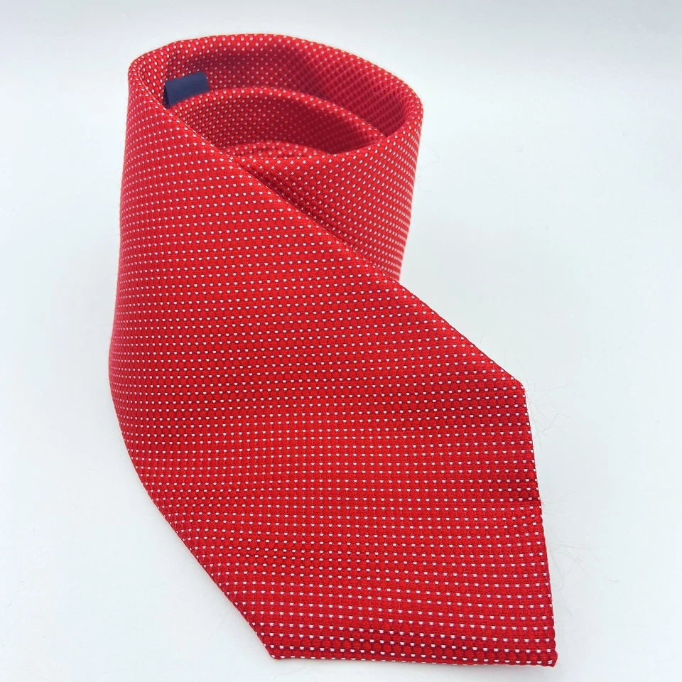 Jones New York 领带设计师丝绸红色编织白色胸针圆点手工制作纹理 — 第 2/4 张图片