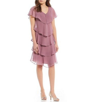 NWT Ignite Evenings Jewel V-Neck Georgette Tiered Capelet Shift Dress Size  16 | eBay
