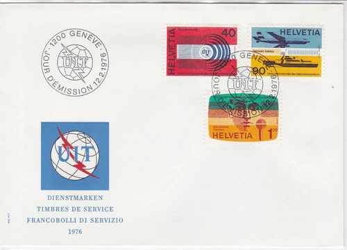 Switzerland 1976 Geneva U I T Globe Slogan Cancels Stamps FDC Cover Ref 25653