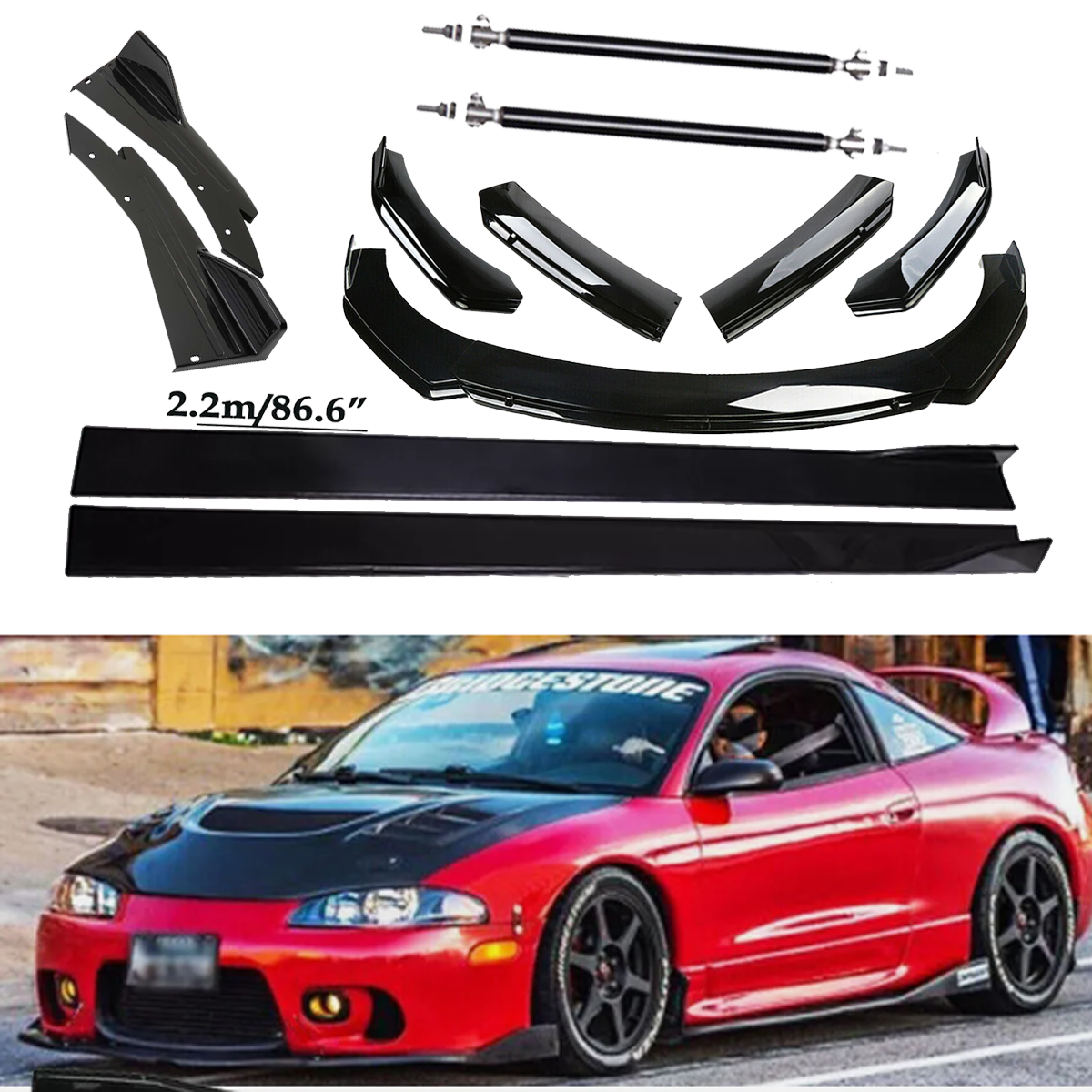 Front Bumper Lip Spoiler Diffuser Splitter Rear Side Skirt For Mitsubishi Ecl