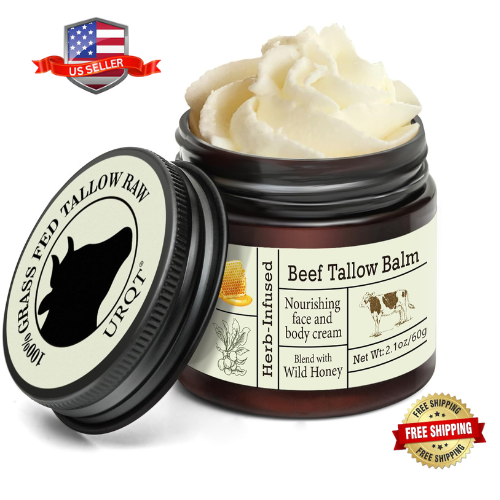 Thick Creamy Premium Beef Tallow and Honey Balm, Natural Skincare 2 oz