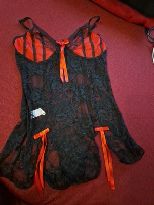 Damen Corsage Negligé  Flatterhemd Gr. 38 Schwarz Rot  Reizwäsche 