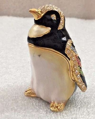 Pinguin emailliert & Metall Schmuck Schmuckschatulle Figur 2,5" hoch  - Bild 1 von 5