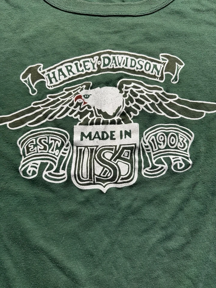 Camiseta Harley Davidson Años 80 Verde Se Ajusta Pequeña  Foto 2 de 4