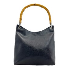 Vintage 90s Talbots Handmade Textured Leather Bamboo Handbag Satchel Bag Italy