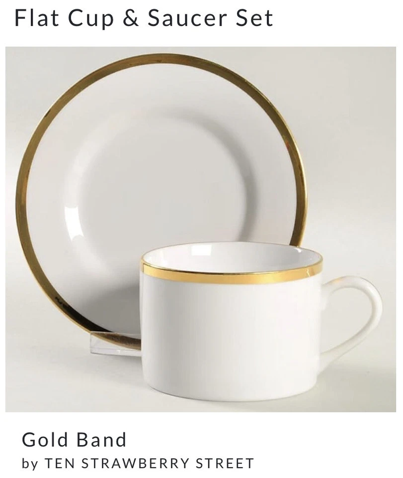 LOTE DE 5 juegos de tazas planas y platillos de porcelana Strawberry Street Gold band retirados de 10 Foto 3 de 4