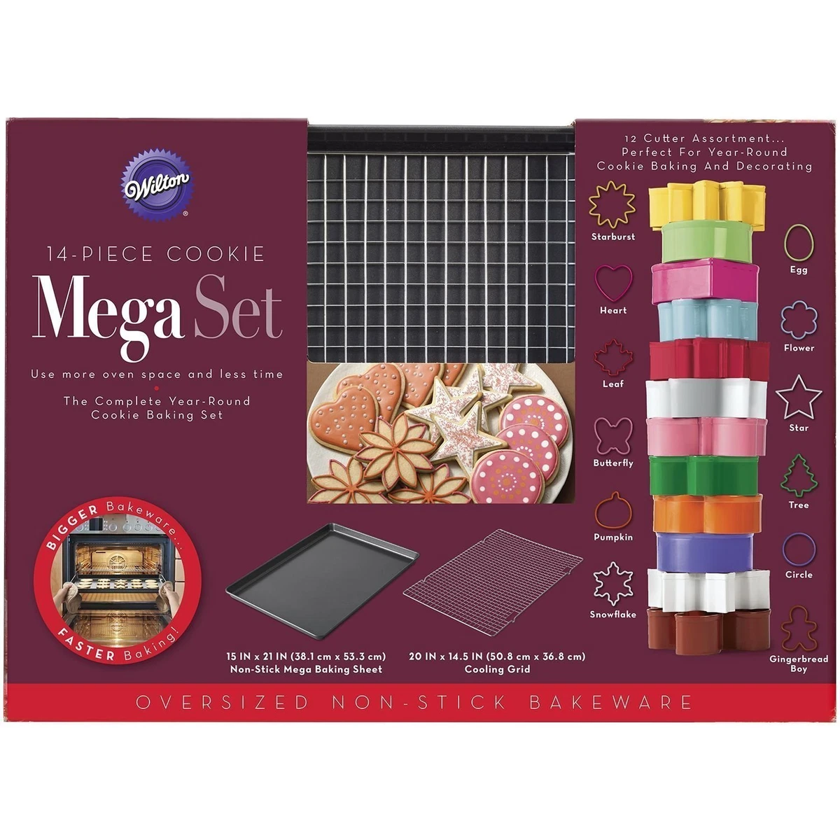 Wilton 14 Piece Cookie Baking Mega Set XL Cookie Sheet & Rack + Cookie  Cutters