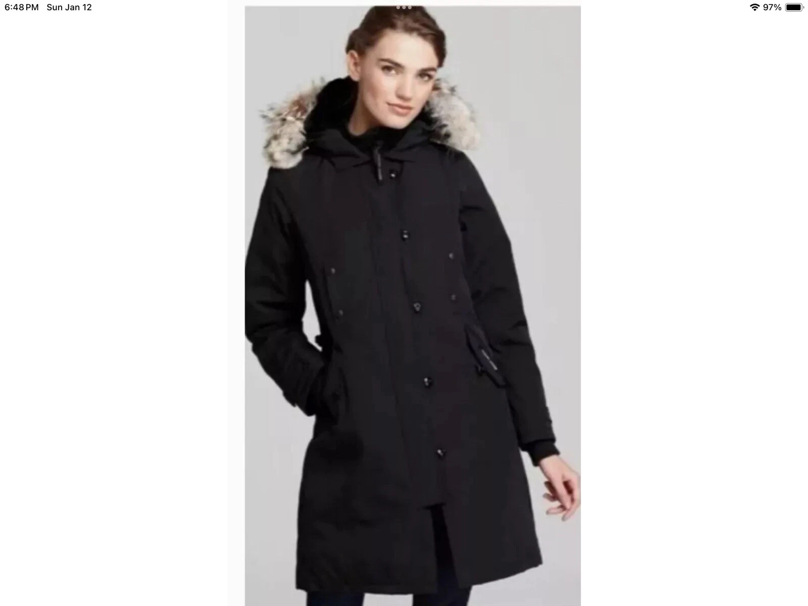 Parka Canada Goose Kensington taglia L nero pelliccia cappuccio imbottito