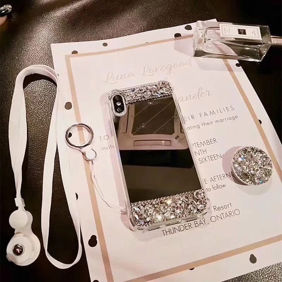 Funda con Soporte Espejo Diamante Brillante para Samsung Galaxy S21 S20 S10 S9 Note Foto 4 de 4