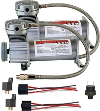 airmaxxx Dual 400 Pewter Compressors Kit 165/200 PSI Switch Relays Air Ride
