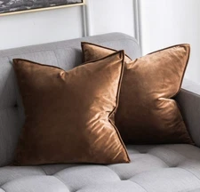 Set of 2 Velvet Throw Pillow Covers Soft Chocolate Brown 18 in x 18 in square
