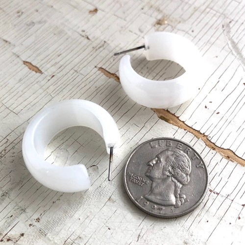 White Moonglow Lucite Bold Haskell Hoop Earrings - Picture 3 of 4