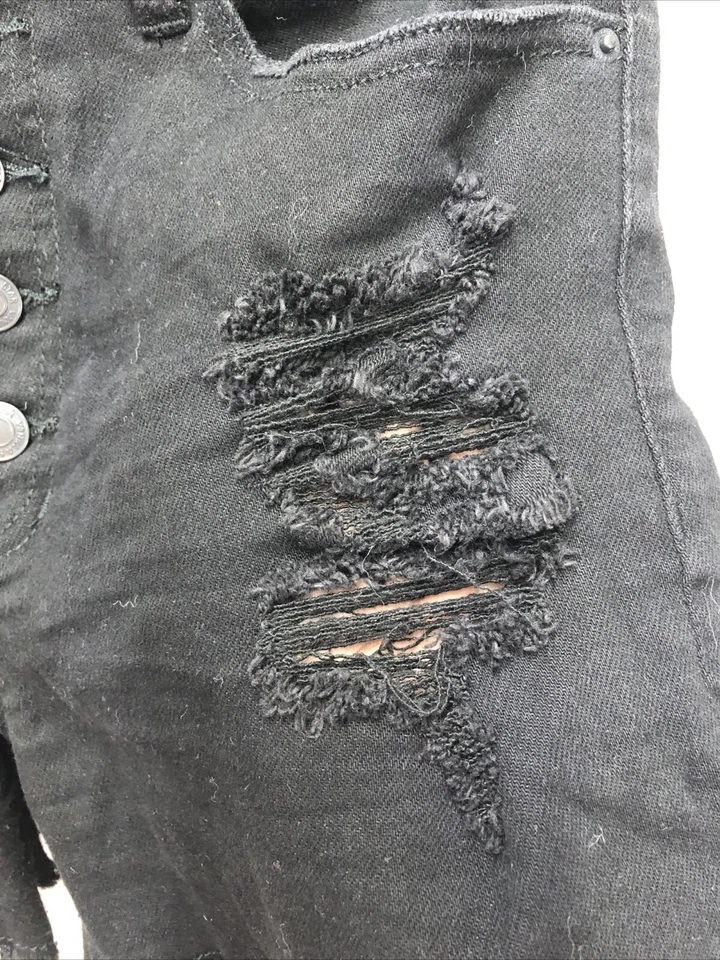 Pantalones Cortos Denim Vanilla Star Talla 11 Negro Lavado Corte Botón Mosca Destruido de Fábrica Foto 4 de 4