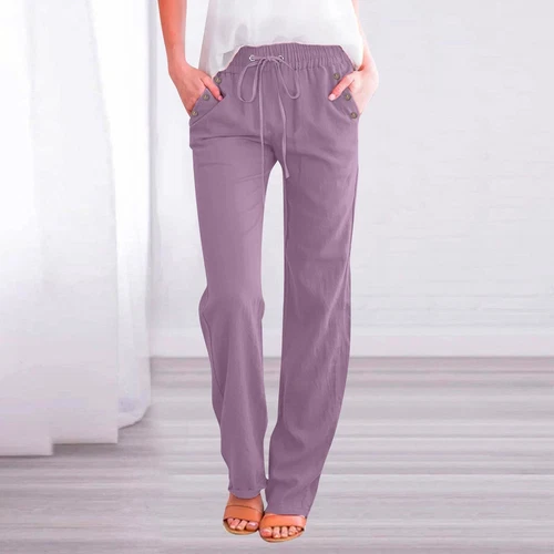Womens Casual High Waist Pants Drawstring Loose Fit Summer Trousers with Pockets - Imagen 18 de 43