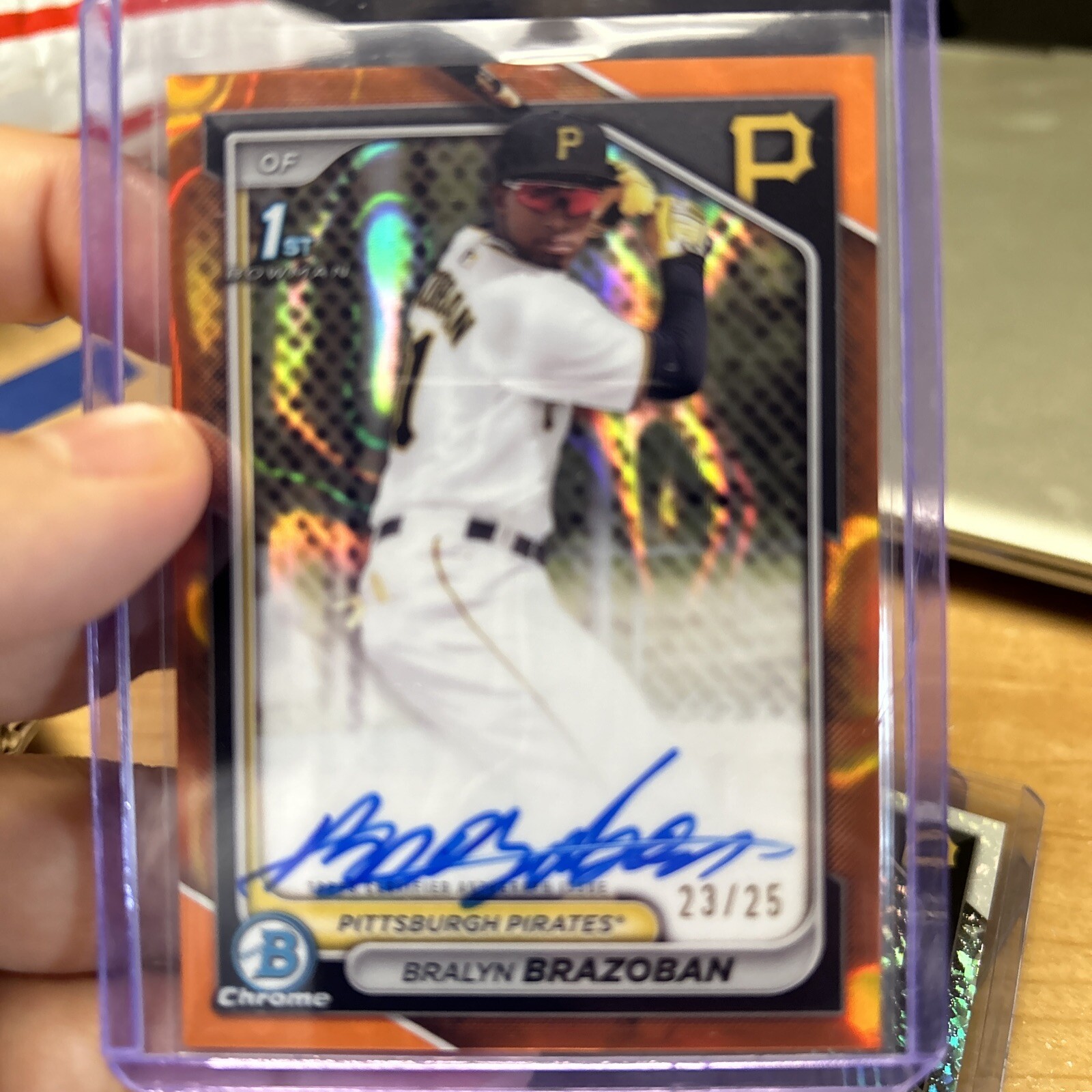 2024 Bowman Chrome Bralyn Brazoban Orange Shimmer Refractor 1st Bowman Auto /25