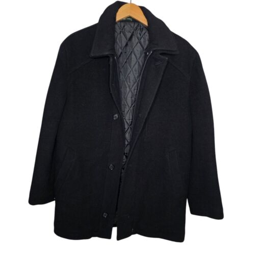 Lauren Ralph Lauren Mens Large Black Zip & Button Up Wool Peacoat Jacket