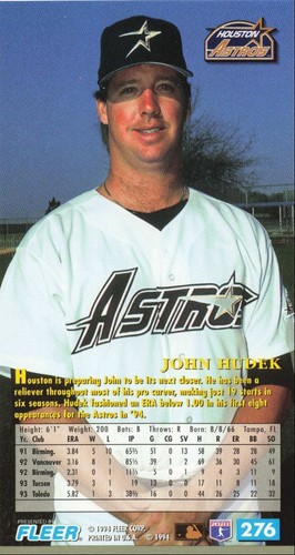 1994 Fleer Extra Bases Rookie Card John Hudek Houston Astros #276 - Picture 2 of 2