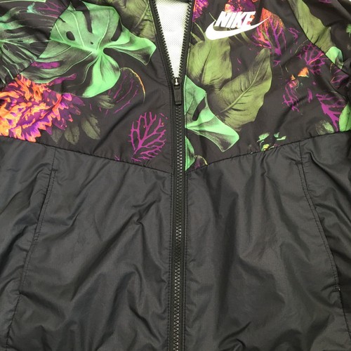 NIKE Black Multi-Color Floral Print Mesh Lightweight Hood Jacket Girls sz Medium - Picture 9 of 14