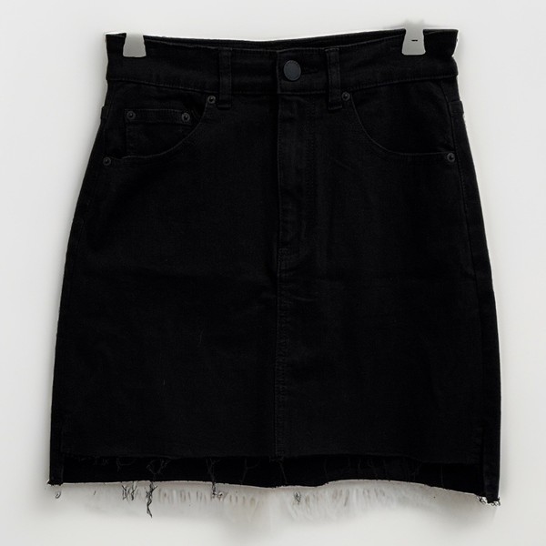 Decjuba women’s Black Denim Pencil step fray hem stretch mini skirt AU 8 /XS