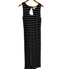 C&C California Black Striped Tank Jersey Maxi Dress W/ Keyhole Back Size Small