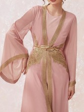 2PCS Islam Women Kimono Cardigan Open Abaya Ramadan Dress Maxi Robe Kaftan Gown