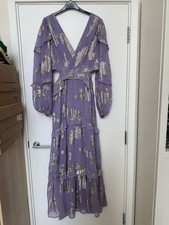 ASOS Design Lilac Purple Gold Metallic Maxi Dress Sz 14 Cut Out Ruffle VGC
