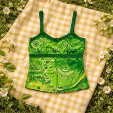 Bob Mackie Lace Babydoll Camisole Paisley Kelly Green Size 10 St Patrick's Day