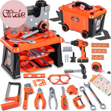 Kids Tool Set with Box and Electronic Toy Drill, Pretend Play Kids Workbench Con