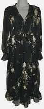 River Island Floral Midi Dress UK 8 Black Sheer Sequin Tassel Party Evening