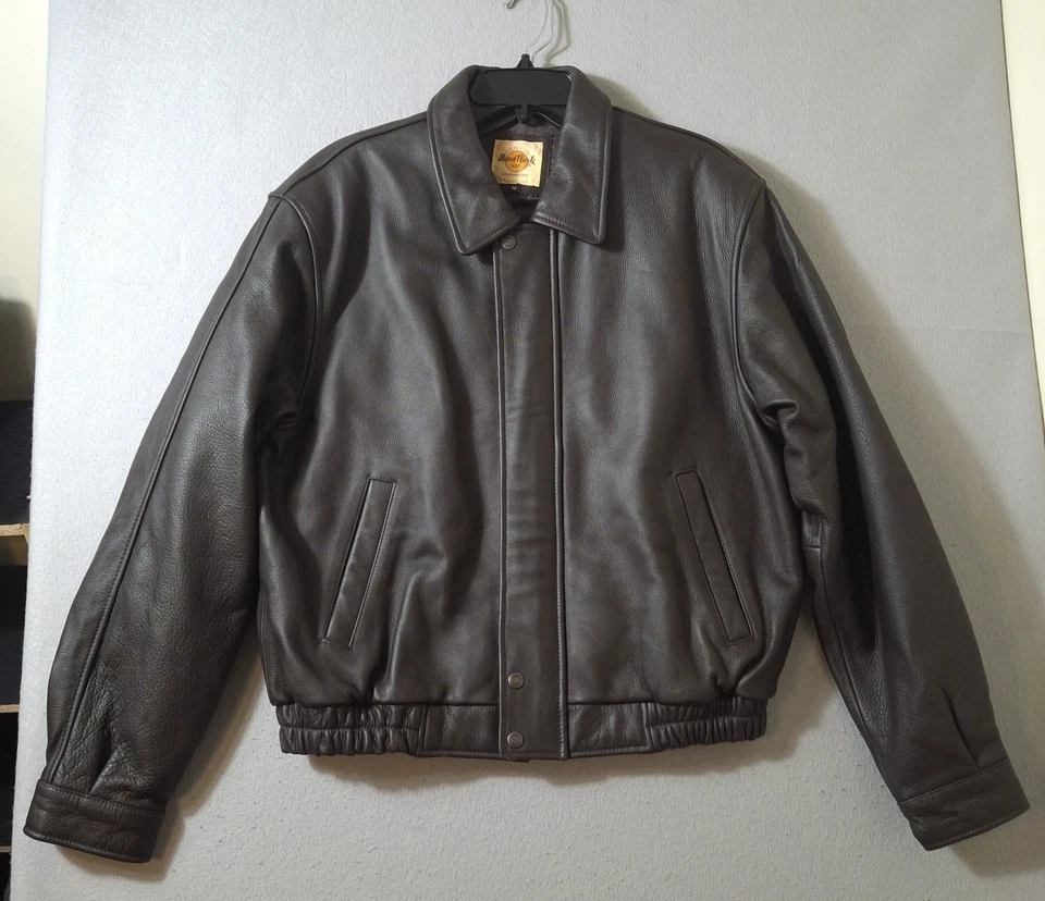 Chaqueta de bombardero de cuero mediana para hombre Hard Rock Café Hotel Boston abrigo de motociclista pesado Foto 2 de 4