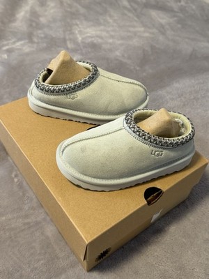 UGG Tasman Gray Suede Slip-On Slippers toddler/Child￼ US 11 Sheepskin Lined New