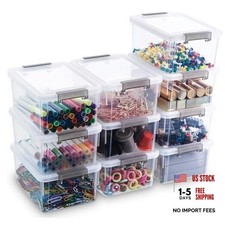 1.3 QT 10 Pack Small Storage Bins Plastic Storage 1.3 QT 10 Pack Clear White