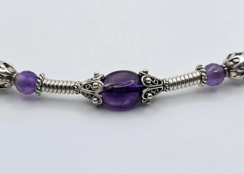 Vintage Sterling Silver Amethyst Rutilated Quartz Choker Necklace 2 Pendants - Image 3 of 4