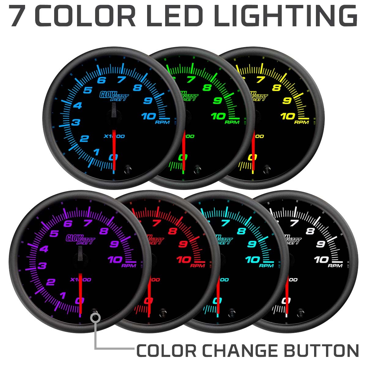 Slightly Used GlowShift 85mm Tinted 7 Color 10k RPM In Dash Tachometer Gauge
