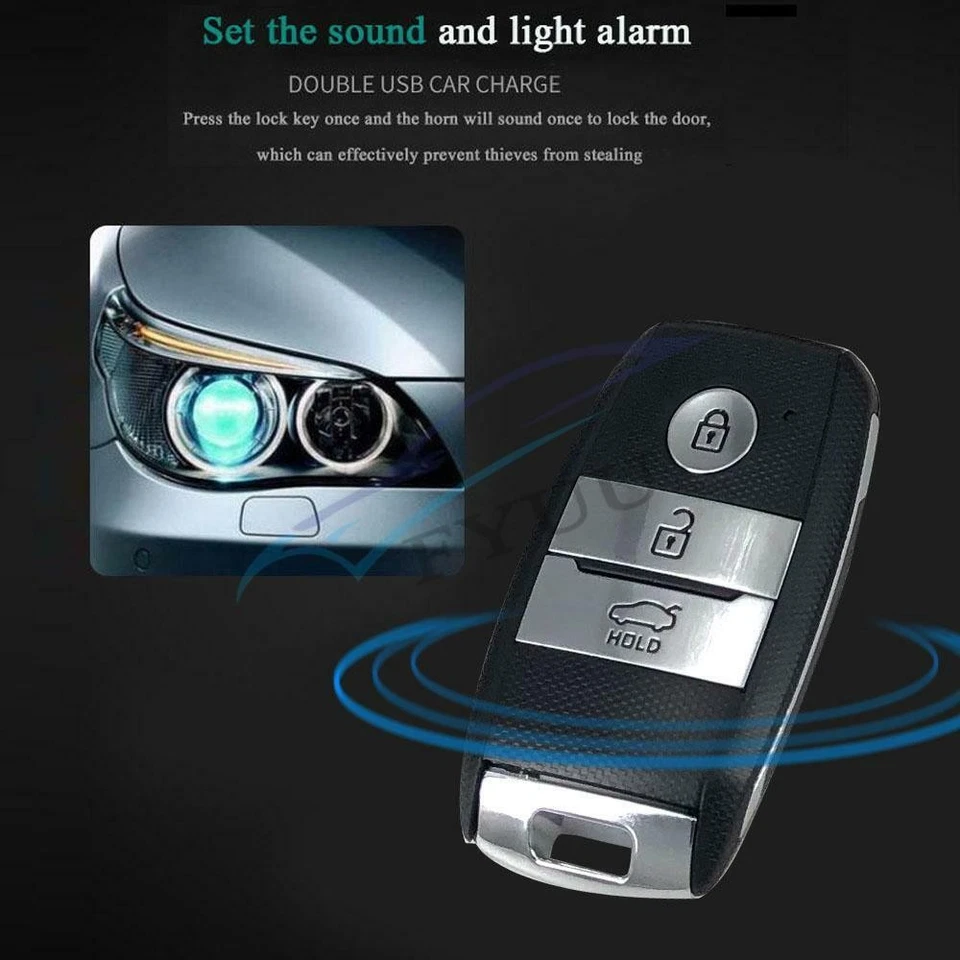 DC12V Car Alarm Passive Keyless Push Button One Button Starter w/ Remote Control Foto 2 de 4