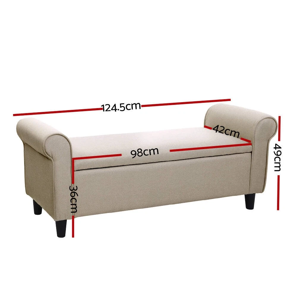 Artiss Storage Ottoman Blanket Box 125cm Arm Linen Beige