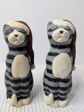 Kurt Adler Kitty Cat Christmas Figurines Striped Black Gray Santa Hat 1998 Vtg
