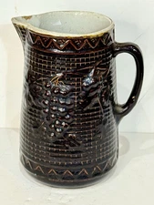 Antique STONEWARE Ohio PITCHER Salt Glaze Stoneware Crock Grapes & Star Branded