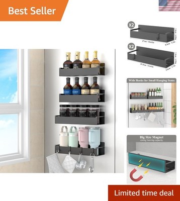 4 Pack Magnetic Spice Rack Organizer for Refrigerator, Black Storage for Kitchen