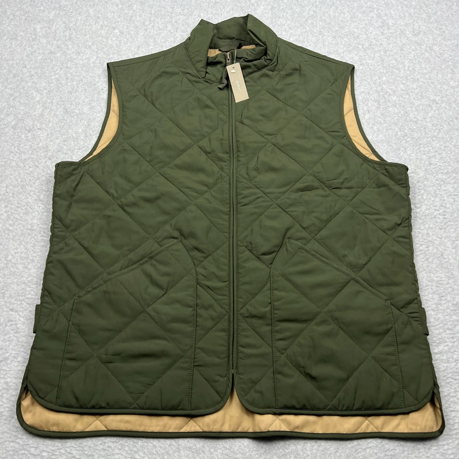 NEW J.Crew Walker Quilted Vest Mens Large Green Full Zip Insulated Pocket Hiking