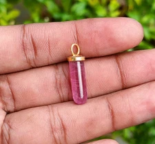 Natural Pencil Pink Tourmaline Gold Charm, 18k Solid Gold Handmade Charm Pendant