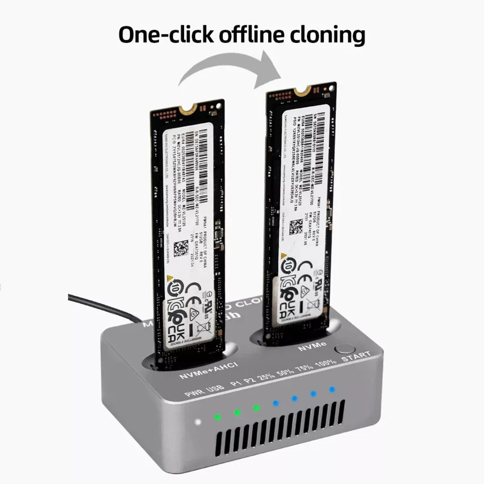 Dual-Bay M.2 NVME SSD Clone USB3.2 Type C NVME Docking Station M.2 SSD Enclosure - Image 4 of 4